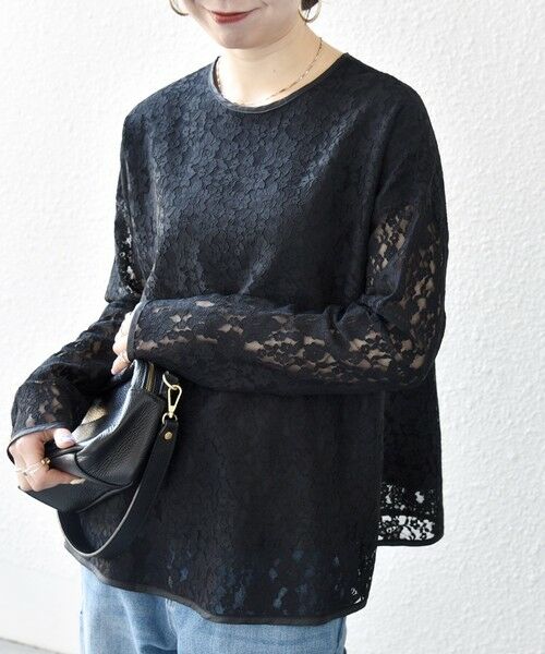 SHIPS / シップス シャツ・ブラウス | 《予約》SHIPS any:〈手洗い可能〉フラワー レース クルーネック ペプラム ブラウス（ブラック）