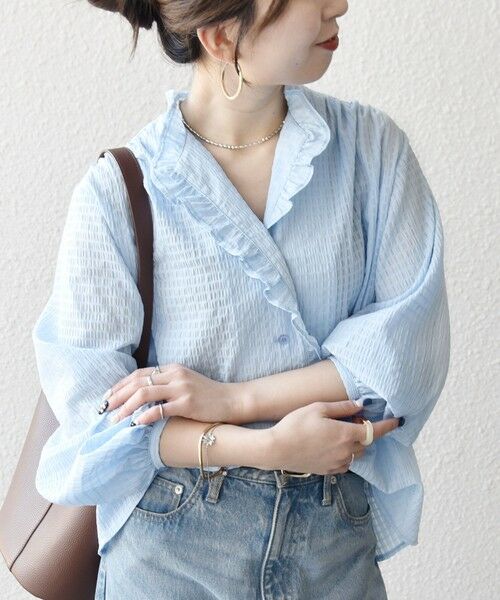 SHIPS / シップス シャツ・ブラウス | 《予約》SHIPS any:〈洗濯機可能〉2WAY シアー フリル ブラウス(ライトブルー)
