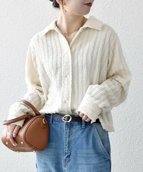 SHIPS / シップス シャツ・ブラウス | 《予約》SHIPS any:〈洗濯機可能〉ウェーブ ジャカード ドロスト シャツ | 詳細3