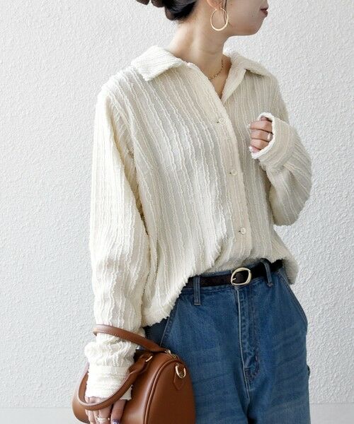 SHIPS / シップス シャツ・ブラウス | 《予約》SHIPS any:〈洗濯機可能〉ウェーブ ジャカード ドロスト シャツ | 詳細4