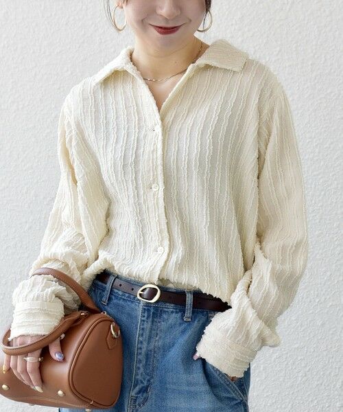 SHIPS / シップス シャツ・ブラウス | 《予約》SHIPS any:〈洗濯機可能〉ウェーブ ジャカード ドロスト シャツ（ナチュラル）