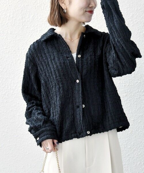 SHIPS / シップス シャツ・ブラウス | 《予約》SHIPS any:〈洗濯機可能〉ウェーブ ジャカード ドロスト シャツ | 詳細18