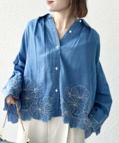 SHIPS / シップス シャツ・ブラウス | 《予約》SHIPS any:〈手洗い可能〉シアー デニム フラワー エンブロ タック シャツ