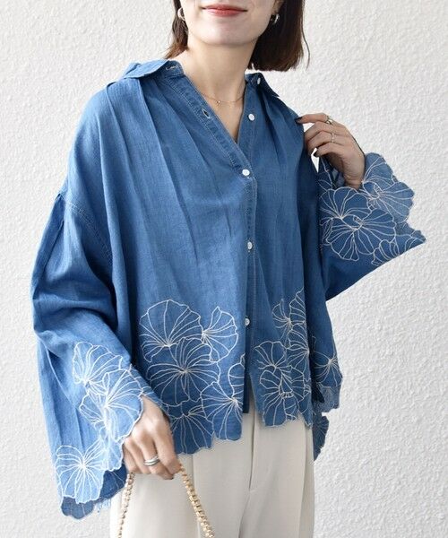 SHIPS / シップス シャツ・ブラウス | 《予約》SHIPS any:〈手洗い可能〉シアー デニム フラワー エンブロ タック シャツ | 詳細4