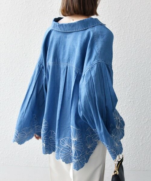 SHIPS / シップス シャツ・ブラウス | 《予約》SHIPS any:〈手洗い可能〉シアー デニム フラワー エンブロ タック シャツ | 詳細7