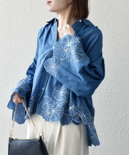 SHIPS / シップス シャツ・ブラウス | 《予約》SHIPS any:〈手洗い可能〉シアー デニム フラワー エンブロ タック シャツ | 詳細9