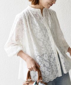 SHIPS / シップス シャツ・ブラウス | 《予約》SHIPS any:〈手洗い可能〉フラワー メッシュ レース バンドカラー タック シャツ