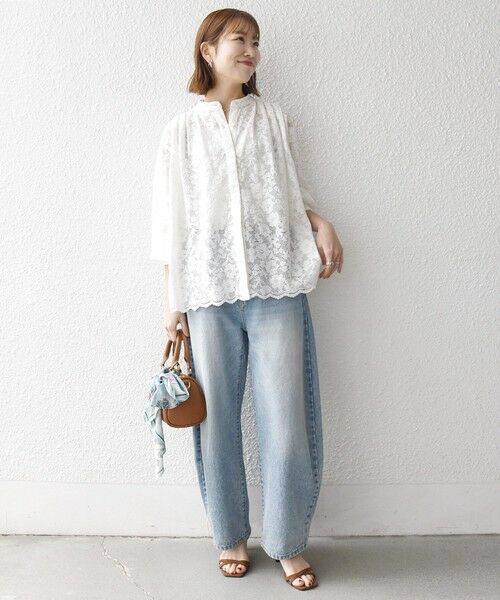 SHIPS / シップス シャツ・ブラウス | 《予約》SHIPS any:〈手洗い可能〉フラワー メッシュ レース バンドカラー タック シャツ | 詳細1