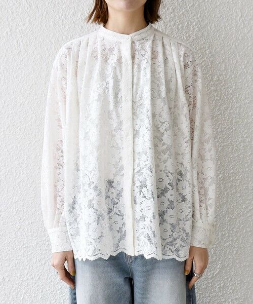 SHIPS / シップス シャツ・ブラウス | 《予約》SHIPS any:〈手洗い可能〉フラワー メッシュ レース バンドカラー タック シャツ | 詳細9