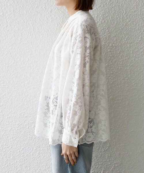 SHIPS / シップス シャツ・ブラウス | 《予約》SHIPS any:〈手洗い可能〉フラワー メッシュ レース バンドカラー タック シャツ | 詳細10