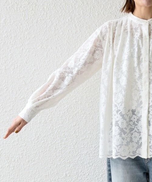 SHIPS / シップス シャツ・ブラウス | 《予約》SHIPS any:〈手洗い可能〉フラワー メッシュ レース バンドカラー タック シャツ | 詳細12