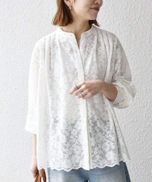 SHIPS / シップス シャツ・ブラウス | 《予約》SHIPS any:〈手洗い可能〉フラワー メッシュ レース バンドカラー タック シャツ | 詳細3