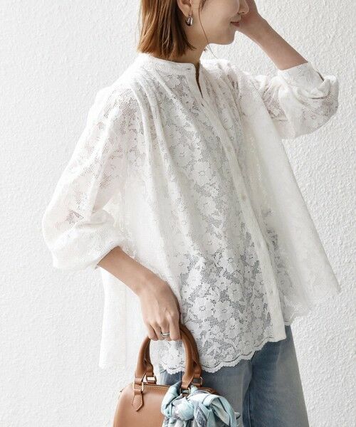SHIPS / シップス シャツ・ブラウス | 《予約》SHIPS any:〈手洗い可能〉フラワー メッシュ レース バンドカラー タック シャツ | 詳細4