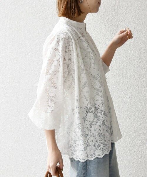 SHIPS / シップス シャツ・ブラウス | 《予約》SHIPS any:〈手洗い可能〉フラワー メッシュ レース バンドカラー タック シャツ | 詳細5
