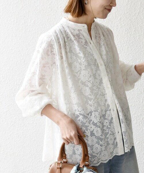 SHIPS / シップス シャツ・ブラウス | 《予約》SHIPS any:〈手洗い可能〉フラワー メッシュ レース バンドカラー タック シャツ | 詳細8