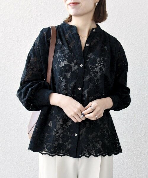 SHIPS / シップス シャツ・ブラウス | 《予約》SHIPS any:〈手洗い可能〉フラワー メッシュ レース バンドカラー タック シャツ | 詳細19