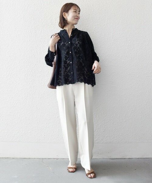 SHIPS / シップス シャツ・ブラウス | 《予約》SHIPS any:〈手洗い可能〉フラワー メッシュ レース バンドカラー タック シャツ | 詳細13