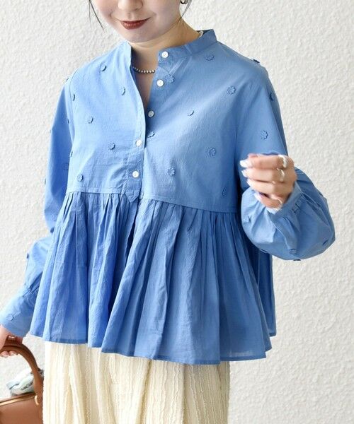 SHIPS / シップス シャツ・ブラウス | 《予約》【WEB限定】SHIPS any:〈洗濯機可能〉フラワー モチーフ ペプラム ギャザー シャツ ブラウス（ブルー）