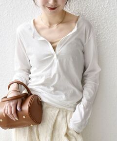 SHIPS / シップス カットソー（半袖以外） | 《予約》SHIPS any:〈手洗い可能〉シアー コットン ヘンリーネック ロングスリーブ TEE