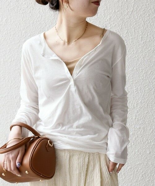 SHIPS / シップス カットソー(半袖以外) | 《予約》SHIPS any:〈手洗い可能〉シアー コットン ヘンリーネック ロングスリーブ TEE | 詳細8