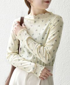 SHIPS / シップス カットソー | 《予約》SHIPS any:〈洗濯機可能〉フラワー プリント ボトルネック ロングスリーブ TEE