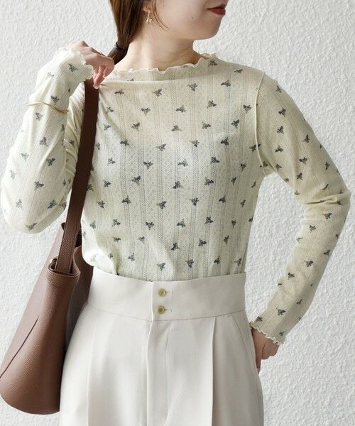 SHIPS / シップス カットソー | 《予約》SHIPS any:〈洗濯機可能〉フラワー プリント ボトルネック ロングスリーブ TEE | 詳細4