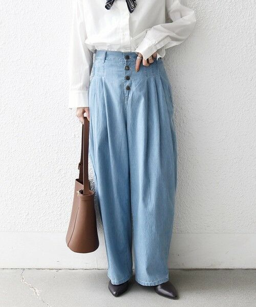 SHIPS / シップス デニムパンツ | 《予約》SHIPS any:〈洗濯機可能〉ライト デニム バレル タック パンツ（ライトブルー）