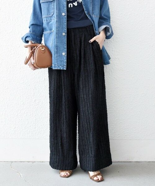 SHIPS / シップス その他パンツ | 《予約》SHIPS any:〈洗濯機可能〉ウェーブ ジャカード タック ワイド パンツ（ブラック）