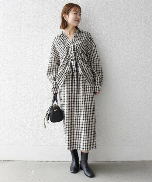 SHIPS / シップス ロング・マキシ丈スカート | 《予約》SHIPS any:〈洗濯機可能〉ギンガムチェック サッカー タイト スカート | 詳細1