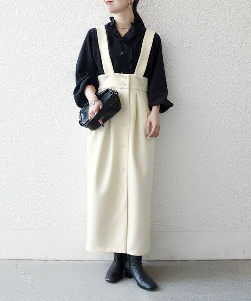 SHIPS / シップス ロング・マキシ丈スカート | 《予約》SHIPS any:〈洗濯機可能〉ジャージー サスペンダー ハイウエスト Iライン スカート | 詳細1