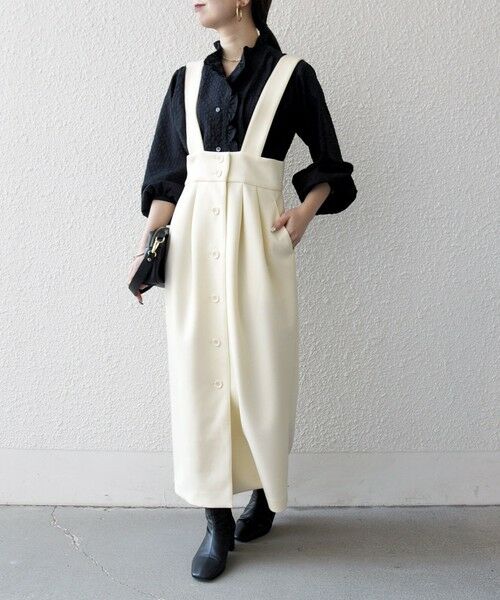 SHIPS / シップス ロング・マキシ丈スカート | 《予約》SHIPS any:〈洗濯機可能〉ジャージー サスペンダー ハイウエスト Iライン スカート | 詳細5