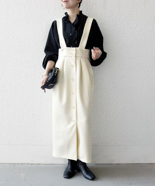 SHIPS / シップス ロング・マキシ丈スカート | 《予約》SHIPS any:〈洗濯機可能〉ジャージー サスペンダー ハイウエスト Iライン スカート | 詳細6