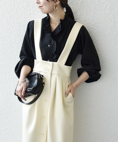 SHIPS / シップス ロング・マキシ丈スカート | 《予約》SHIPS any:〈洗濯機可能〉ジャージー サスペンダー ハイウエスト Iライン スカート | 詳細8