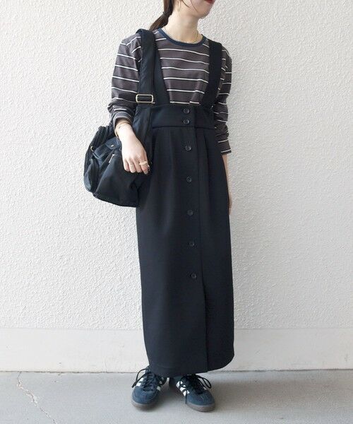 SHIPS / シップス ロング・マキシ丈スカート | 《予約》SHIPS any:〈洗濯機可能〉ジャージー サスペンダー ハイウエスト Iライン スカート | 詳細12