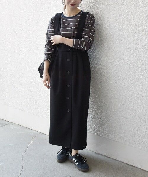 SHIPS / シップス ロング・マキシ丈スカート | 《予約》SHIPS any:〈洗濯機可能〉ジャージー サスペンダー ハイウエスト Iライン スカート | 詳細17