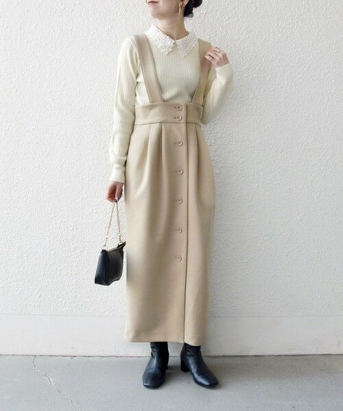 SHIPS / シップス ロング・マキシ丈スカート | 《予約》SHIPS any:〈洗濯機可能〉ジャージー サスペンダー ハイウエスト Iライン スカート | 詳細21