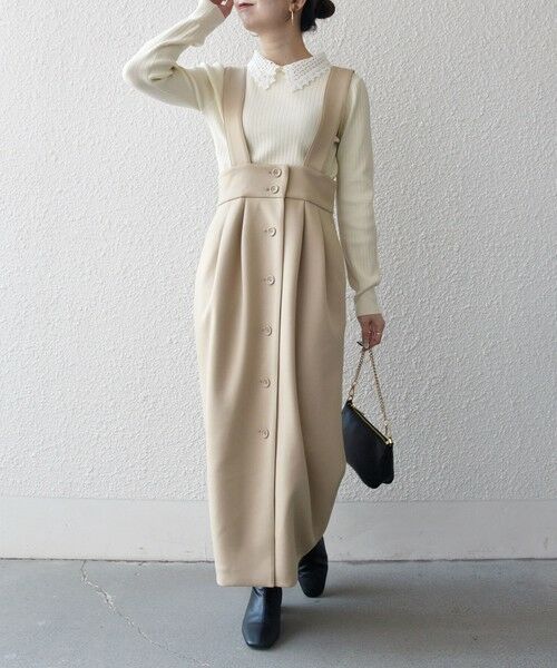 SHIPS / シップス ロング・マキシ丈スカート | 《予約》SHIPS any:〈洗濯機可能〉ジャージー サスペンダー ハイウエスト Iライン スカート | 詳細24