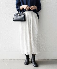 SHIPS / シップス ロング・マキシ丈スカート | 《予約》SHIPS any:〈手洗い可能〉フラワー メッシュ レース タック セミフレア スカート