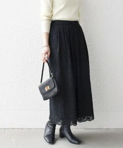 SHIPS / シップス ロング・マキシ丈スカート | 《予約》SHIPS any:〈手洗い可能〉フラワー メッシュ レース タック セミフレア スカート