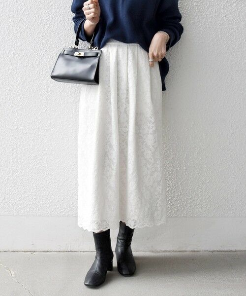 SHIPS / シップス ロング・マキシ丈スカート | 《予約》SHIPS any:〈手洗い可能〉フラワー メッシュ レース タック セミフレア スカート | 詳細3