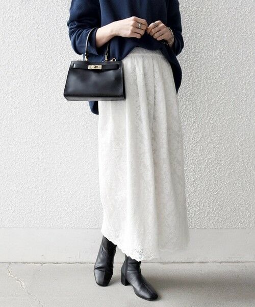 SHIPS / シップス ロング・マキシ丈スカート | 《予約》SHIPS any:〈手洗い可能〉フラワー メッシュ レース タック セミフレア スカート | 詳細4