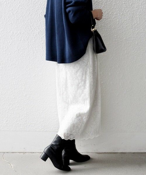 SHIPS / シップス ロング・マキシ丈スカート | 《予約》SHIPS any:〈手洗い可能〉フラワー メッシュ レース タック セミフレア スカート | 詳細5