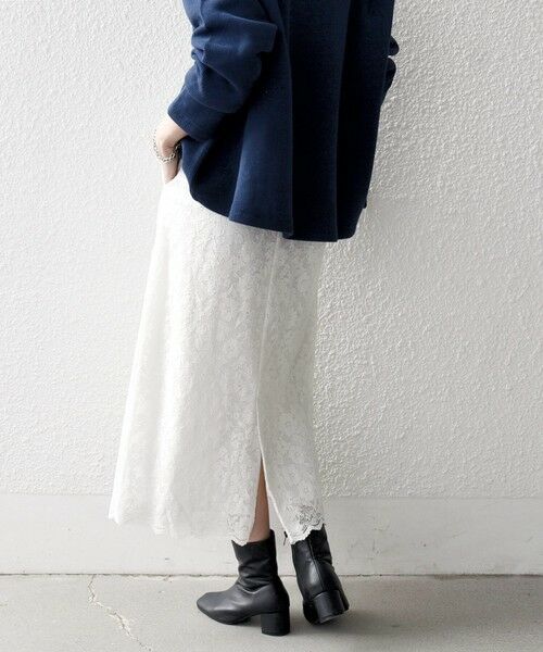 SHIPS / シップス ロング・マキシ丈スカート | 《予約》SHIPS any:〈手洗い可能〉フラワー メッシュ レース タック セミフレア スカート | 詳細7