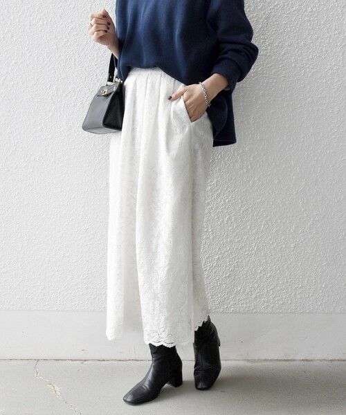 SHIPS / シップス ロング・マキシ丈スカート | 《予約》SHIPS any:〈手洗い可能〉フラワー メッシュ レース タック セミフレア スカート | 詳細8