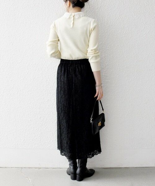 SHIPS / シップス ロング・マキシ丈スカート | 《予約》SHIPS any:〈手洗い可能〉フラワー メッシュ レース タック セミフレア スカート | 詳細12