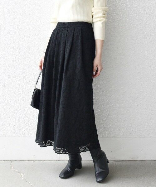 SHIPS / シップス ロング・マキシ丈スカート | 《予約》SHIPS any:〈手洗い可能〉フラワー メッシュ レース タック セミフレア スカート | 詳細14