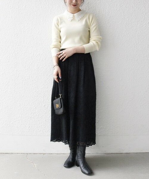 SHIPS / シップス ロング・マキシ丈スカート | 《予約》SHIPS any:〈手洗い可能〉フラワー メッシュ レース タック セミフレア スカート | 詳細11