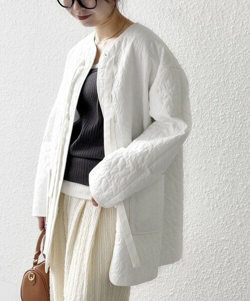 SHIPS / シップス その他アウター | 《予約》SHIPS any: キルティング ステッチ ノーカラー ミディ コート（オフホワイト）