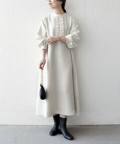 SHIPS / シップス ロング・マキシ丈ワンピース | 《予約》SHIPS any:〈洗濯機可能〉ダブルクロス フリル パフ スリーブ ワンピース［NAVY BLUE］