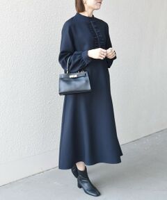 SHIPS / シップス ロング・マキシ丈ワンピース | 《予約》SHIPS any:〈洗濯機可能〉ダブルクロス フリル パフ スリーブ ワンピース［NAVY BLUE］